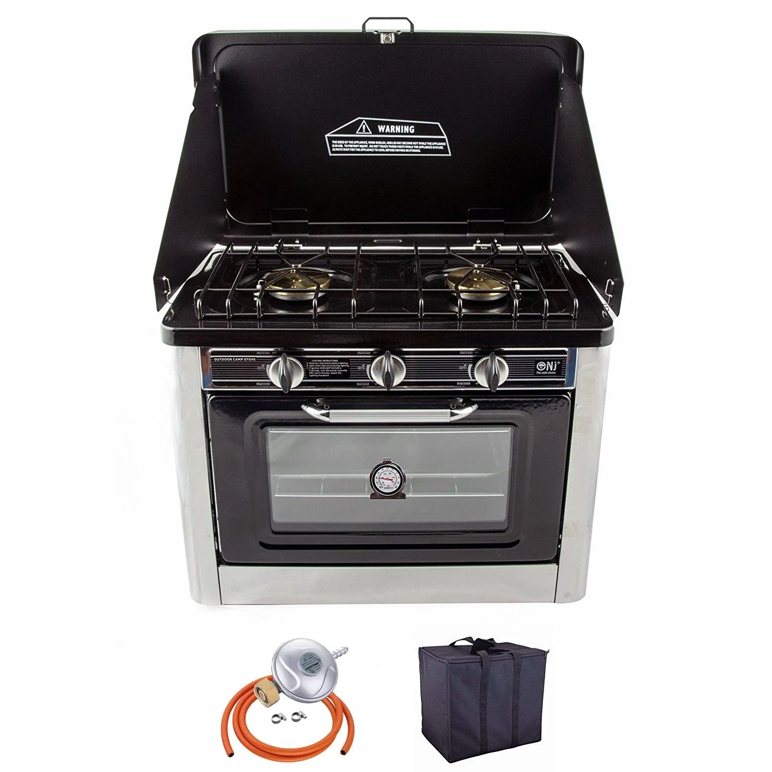 NJ CO-01 Portable Camping 2in1 Gas Stove 2 Burners and Oven Stainless Steel for Outdoor