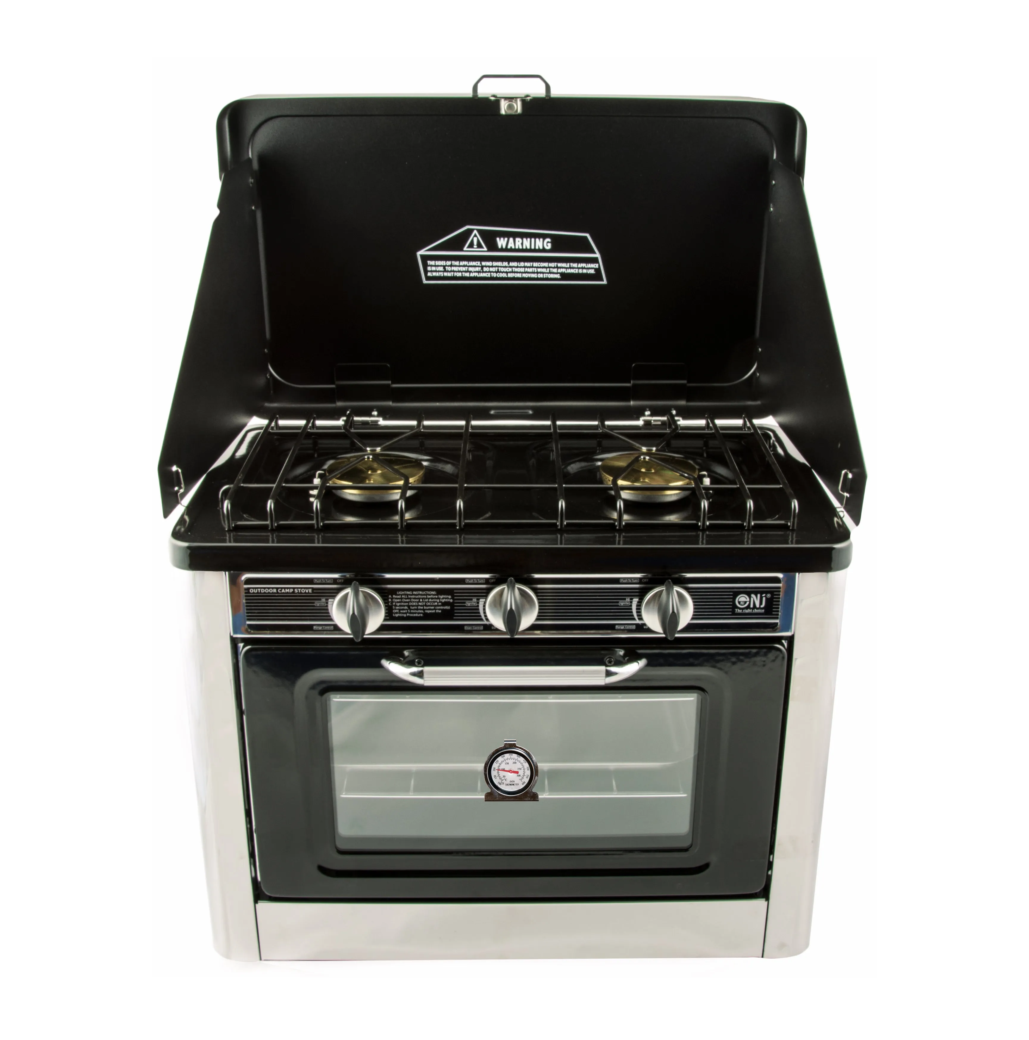 NJ CO-01 Portable Camping 2in1 Gas Stove 2 Burners and Oven Stainless Steel for Outdoor