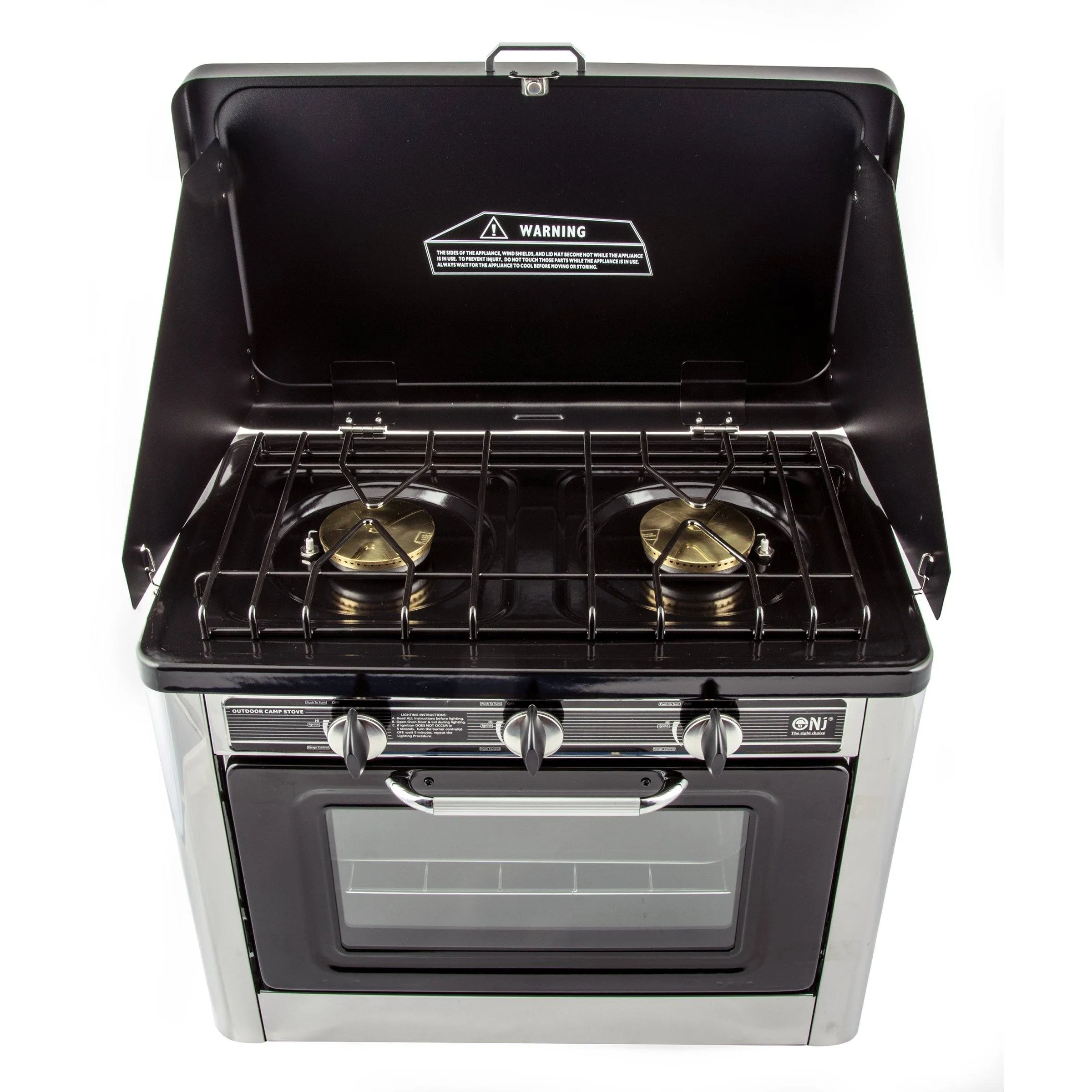 NJ CO-01 Portable Camping 2in1 Gas Stove 2 Burners and Oven Stainless Steel for Outdoor