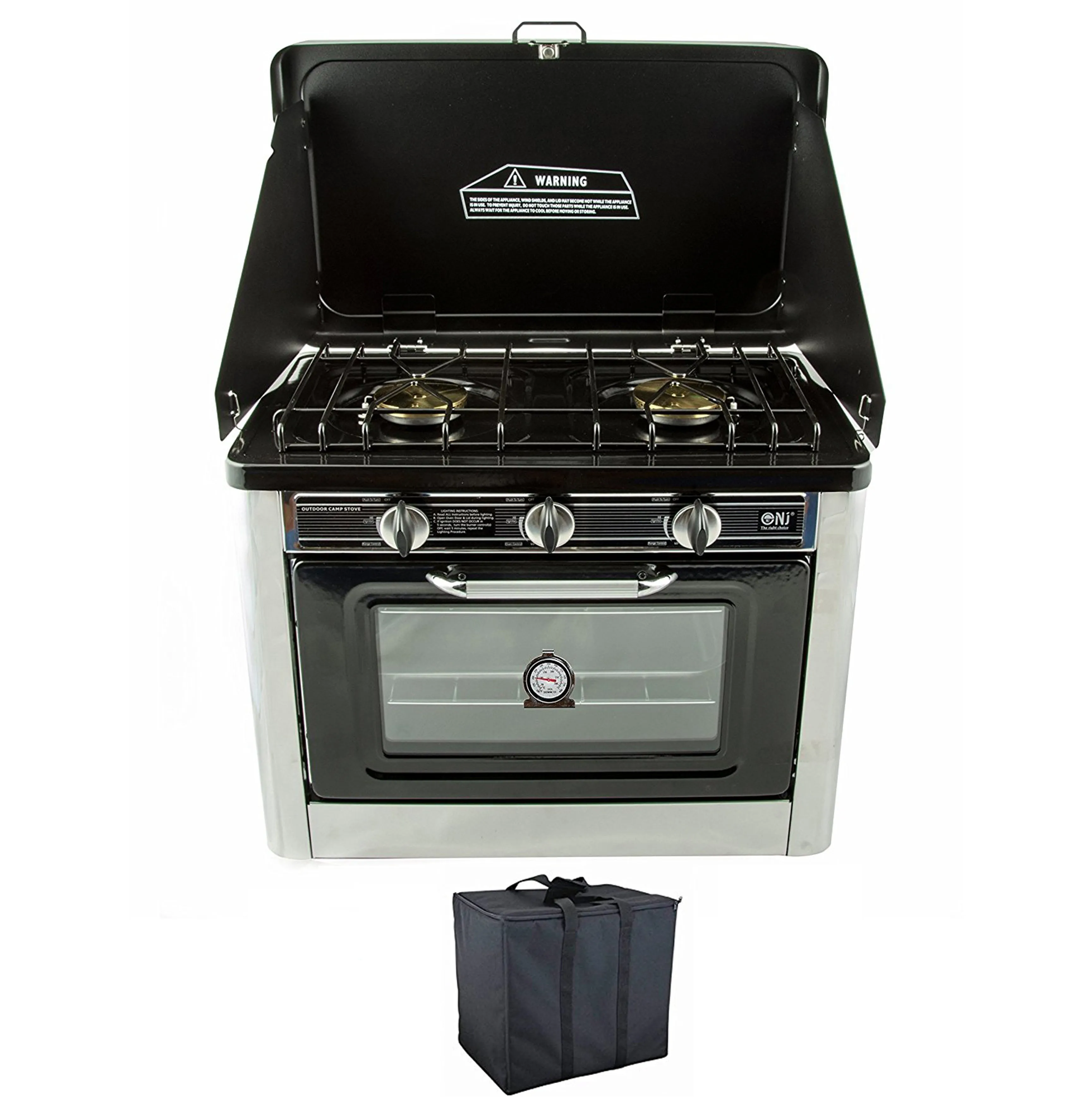 NJ CO-01 Portable Camping 2in1 Gas Stove 2 Burners and Oven Stainless Steel for Outdoor