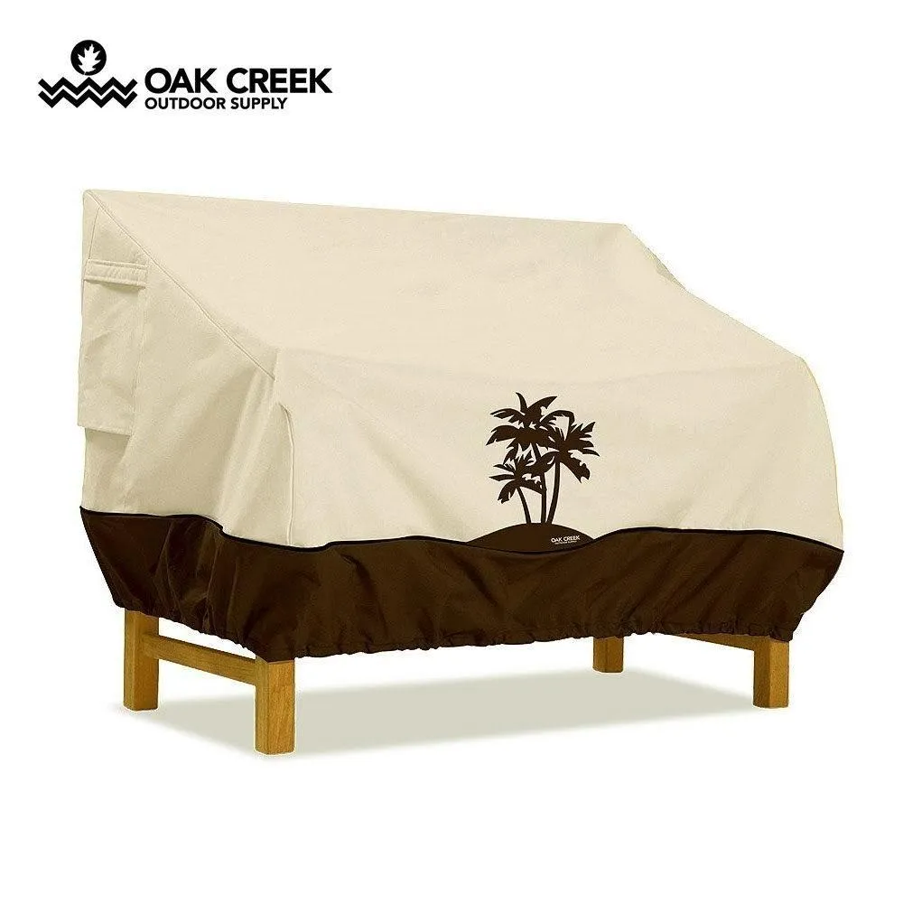 Oak Creek Premium Outdoor Furniture Cover | Patio Bench Cover with Air Vents, Click-Close Straps, Elastic Hem Cord | Made of Heavy Duty Waterproof Fabric with PVC Coating | Palm Tree Design