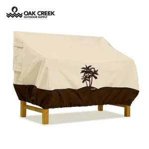 Oak Creek Premium Outdoor Furniture Cover | Patio Bench Cover with Air Vents, Click-Close Straps, Elastic Hem Cord | Made of Heavy Duty Waterproof Fabric with PVC Coating | Palm Tree Design