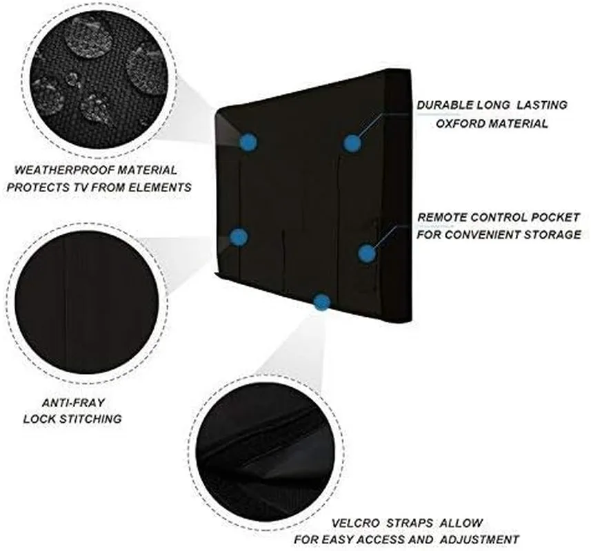 Outdoor Waterproof and Weatherproof TV Cover for 52 to 55 Inch outside Flat Screen TV, Black 600D Thick Fabric TV Screen Protector with Bottom Cover