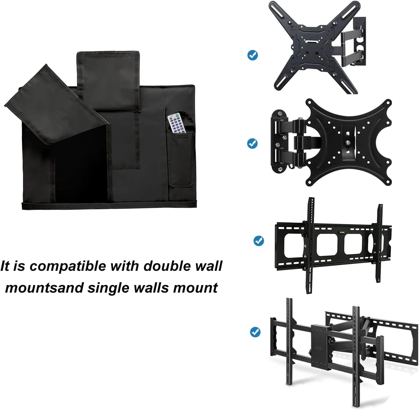 Outdoor Waterproof and Weatherproof TV Cover for 52 to 55 Inch outside Flat Screen TV, Black 600D Thick Fabric TV Screen Protector with Bottom Cover