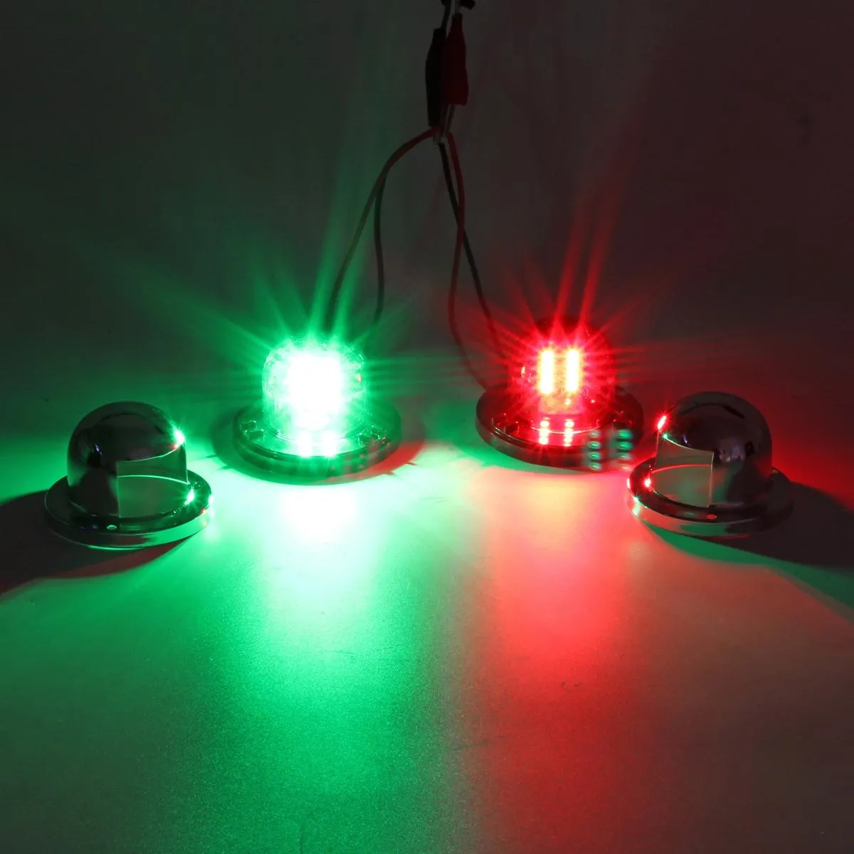 Partsam 12V Marine Boat Yacht Light LED Bow Navigation Lights Deck Mount Red Green Side Port Starboard Lights Sailing Signal Light Submersible 8 LED for Pontoons Skeeter Stainless Steel