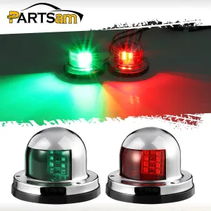 Partsam 12V Marine Boat Yacht Light LED Bow Navigation Lights Deck Mount Red Green Side Port Starboard Lights Sailing Signal Light Submersible 8 LED for Pontoons Skeeter Stainless Steel