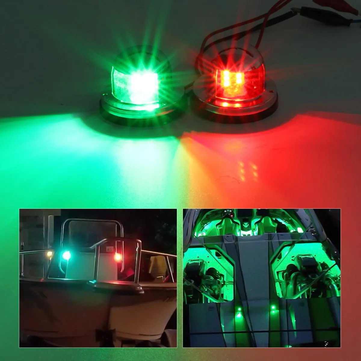 Partsam 12V Marine Boat Yacht Light LED Bow Navigation Lights Deck Mount Red Green Side Port Starboard Lights Sailing Signal Light Submersible 8 LED for Pontoons Skeeter Stainless Steel