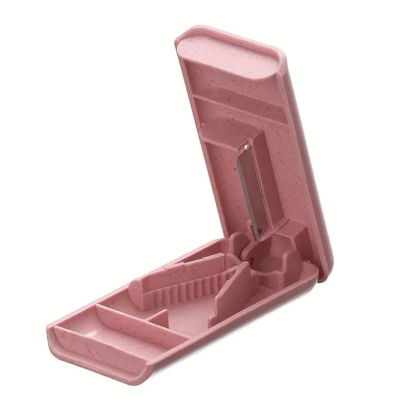 Portable Pill Cutter with Medicine Storage  Easy Rectangular Pill Splitter