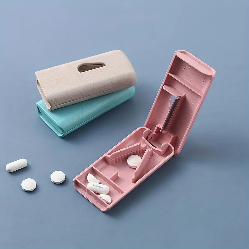 Portable Pill Cutter with Medicine Storage  Easy Rectangular Pill Splitter