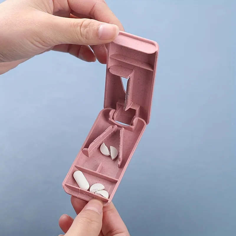 Portable Pill Cutter with Medicine Storage  Easy Rectangular Pill Splitter