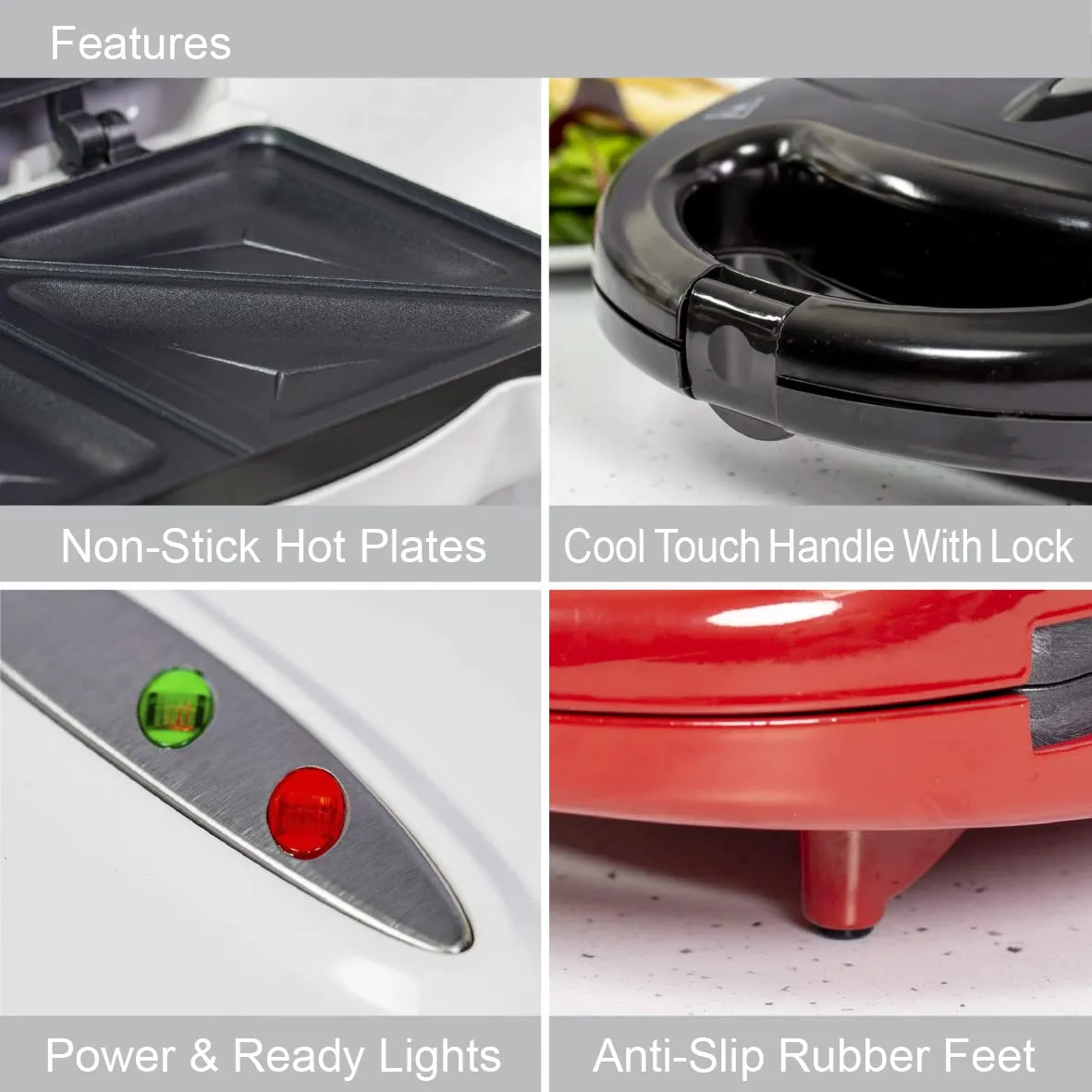Quest 35149 Sandwich Toastie Maker/Red/Non-Stick Easy Clean/Student Essentials for University