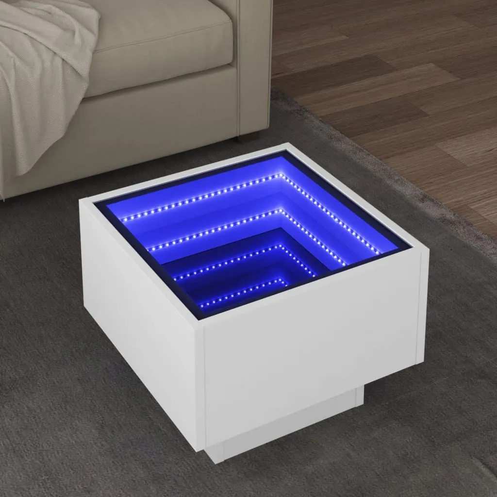 Side Table with LED White 40x40x30 cm Engineered Wood
