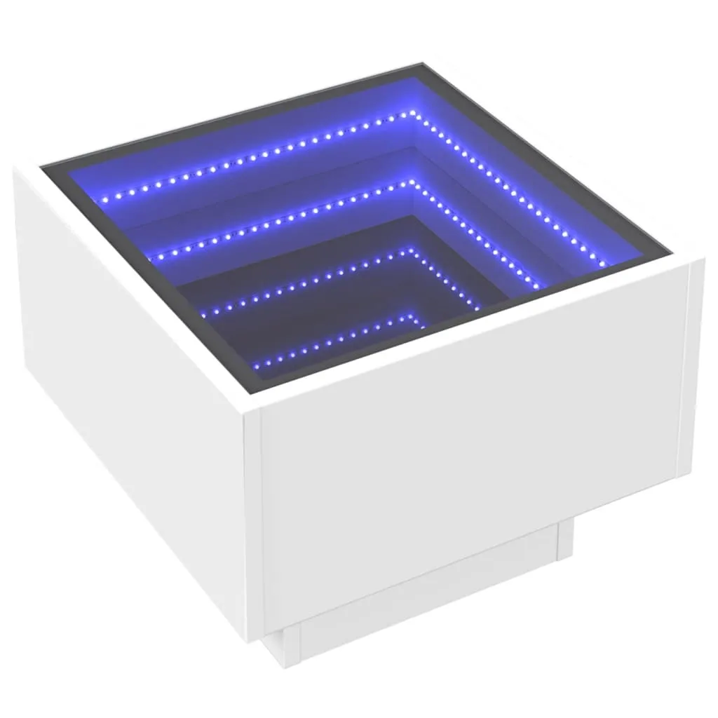 Side Table with LED White 40x40x30 cm Engineered Wood