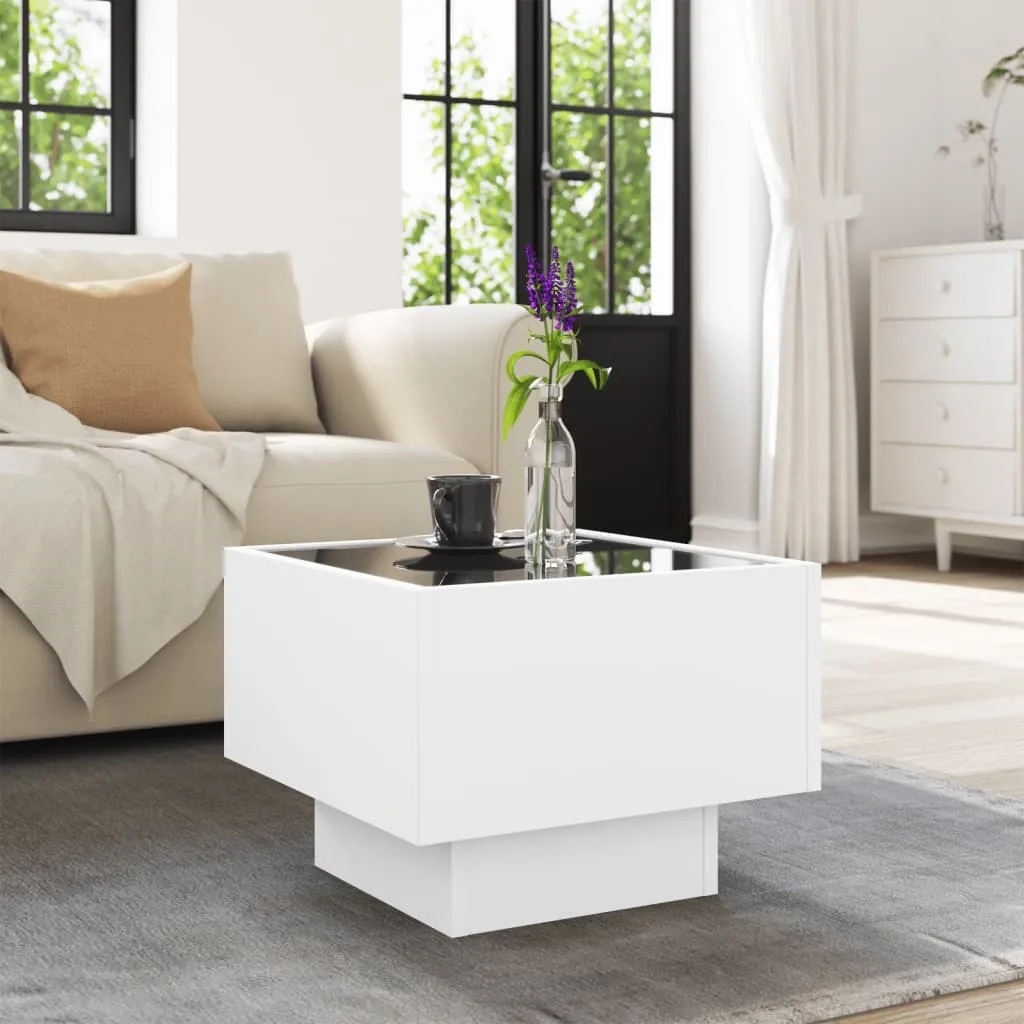 Side Table with LED White 40x40x30 cm Engineered Wood