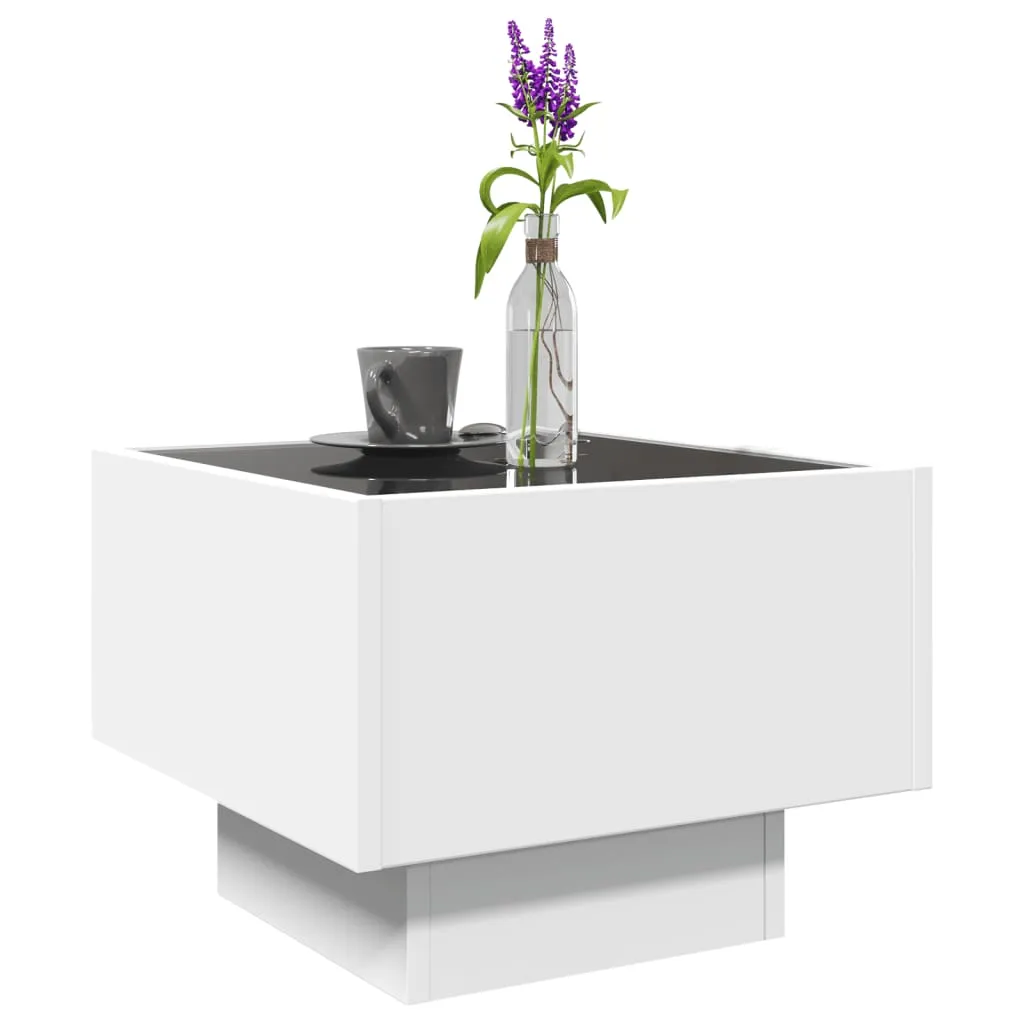 Side Table with LED White 40x40x30 cm Engineered Wood