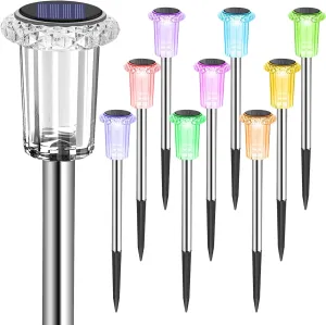 Solar Outdoor Lights, 10 Pack Solar Pathway Lights Outdoor Waterproof, Stainless Steel Solar Stake Lights for Garden Yard Path Walkway Driveway Patio Lawn Decor,Color Changing