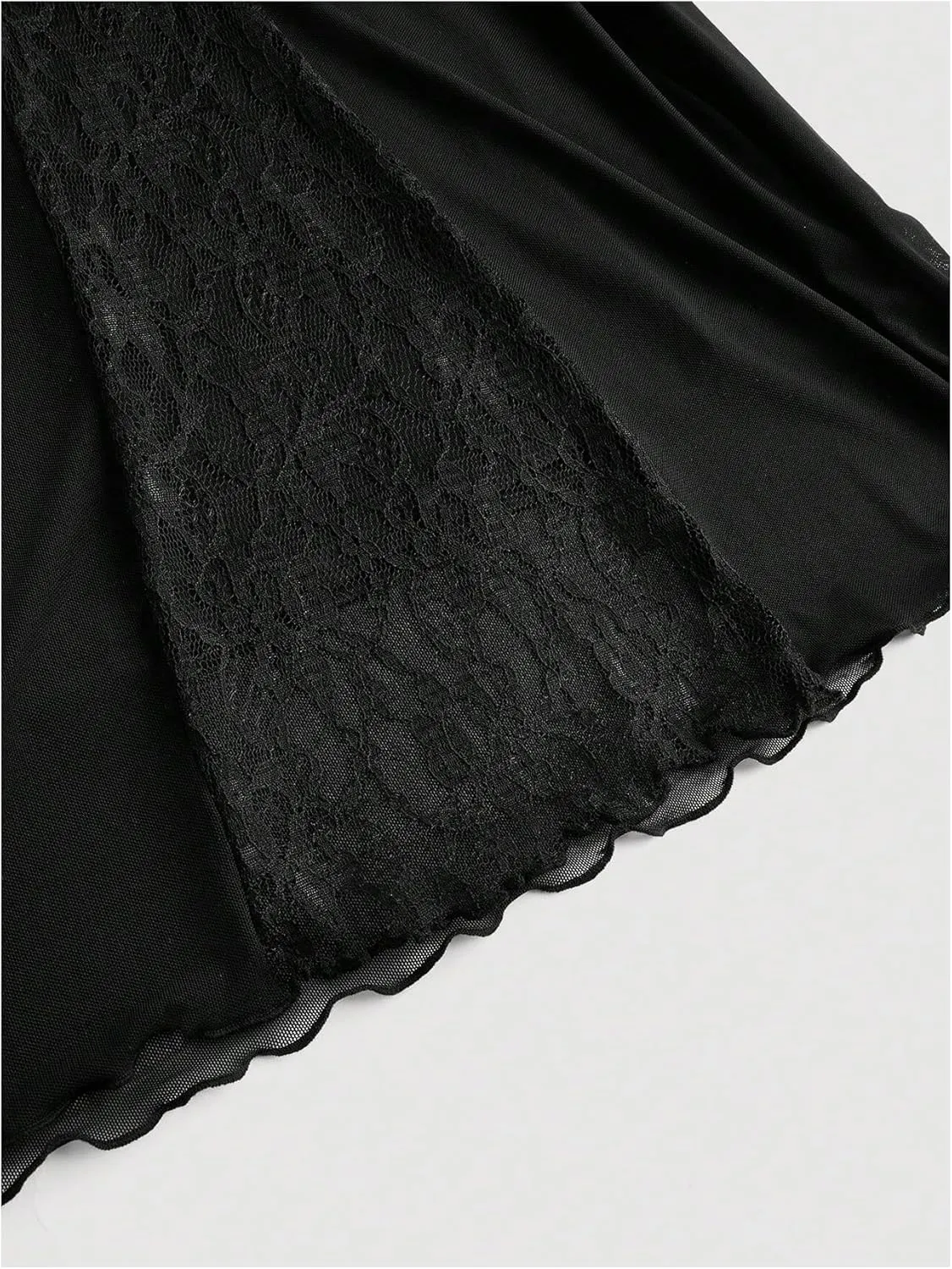 Verdusa Women's Plus Size Lace Long Skirts High Waisted Mesh Fishtail Bodycon Skirt