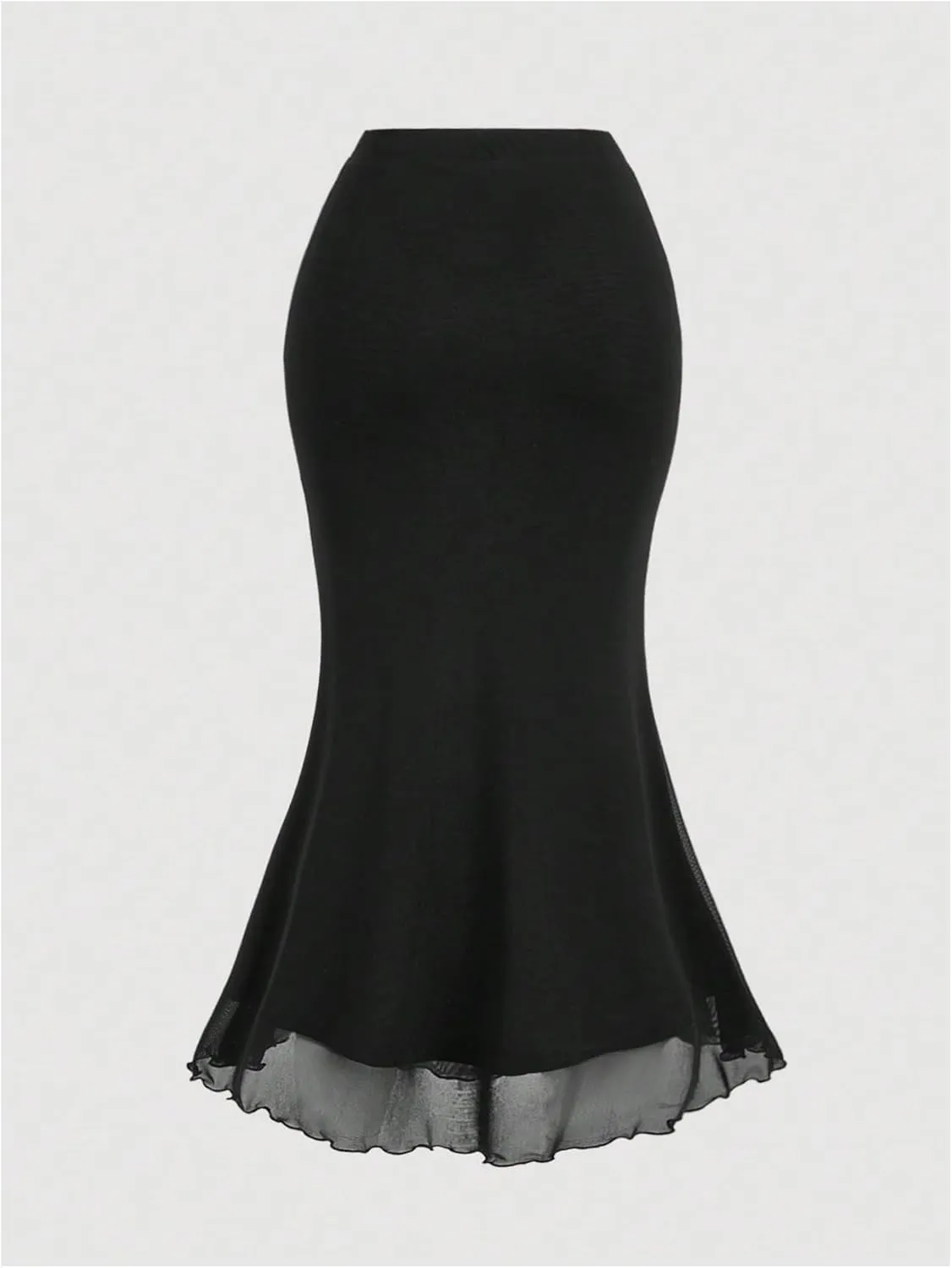 Verdusa Women's Plus Size Lace Long Skirts High Waisted Mesh Fishtail Bodycon Skirt