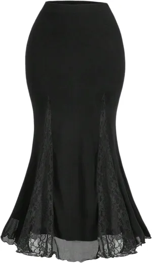 Verdusa Women's Plus Size Lace Long Skirts High Waisted Mesh Fishtail Bodycon Skirt