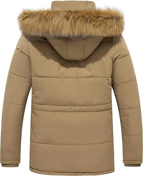 WenVen Men's Fleece Jacket Windbreaker Parka with Removable Hood Size S