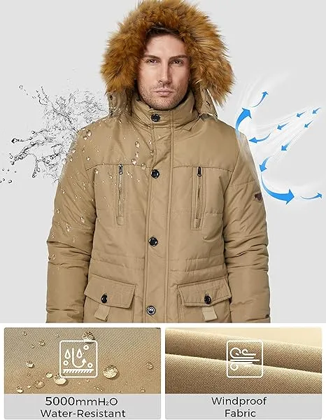 WenVen Men's Fleece Jacket Windbreaker Parka with Removable Hood Size S