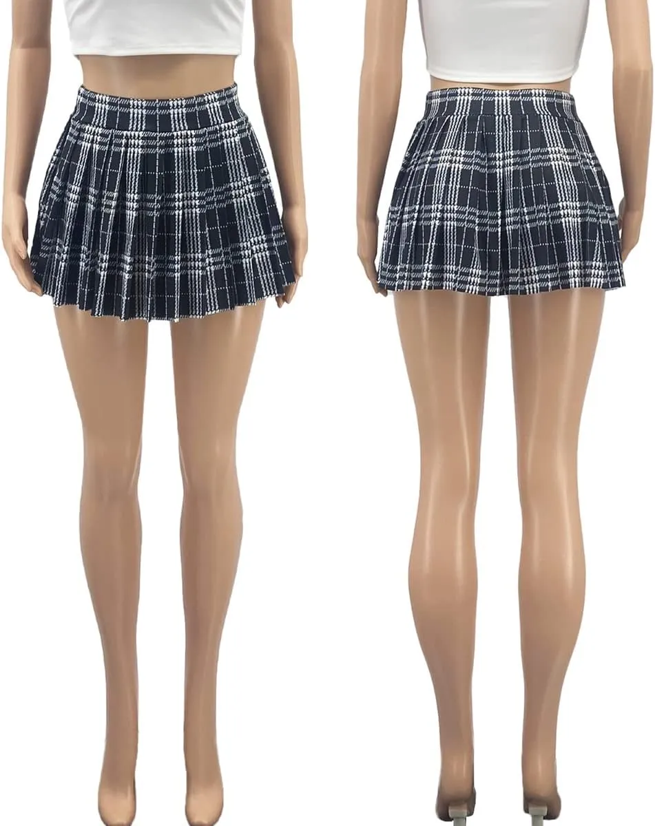 Women's Mini Pleated Skirts Sexy Club Y2k High Wiast Stretchy Tennis Skater A-line Skirt