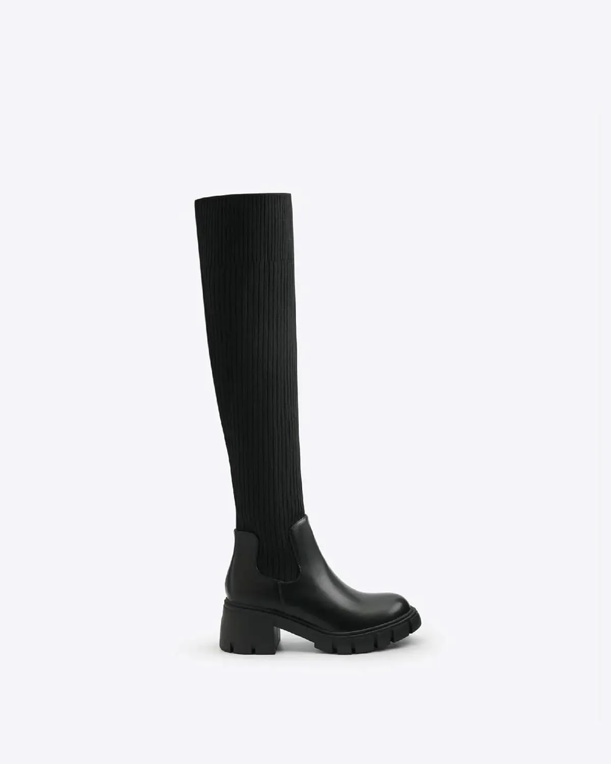 Womens Over Knee Boots Thigh High Stretch Knitted Socks Chunky Block Heel Boots